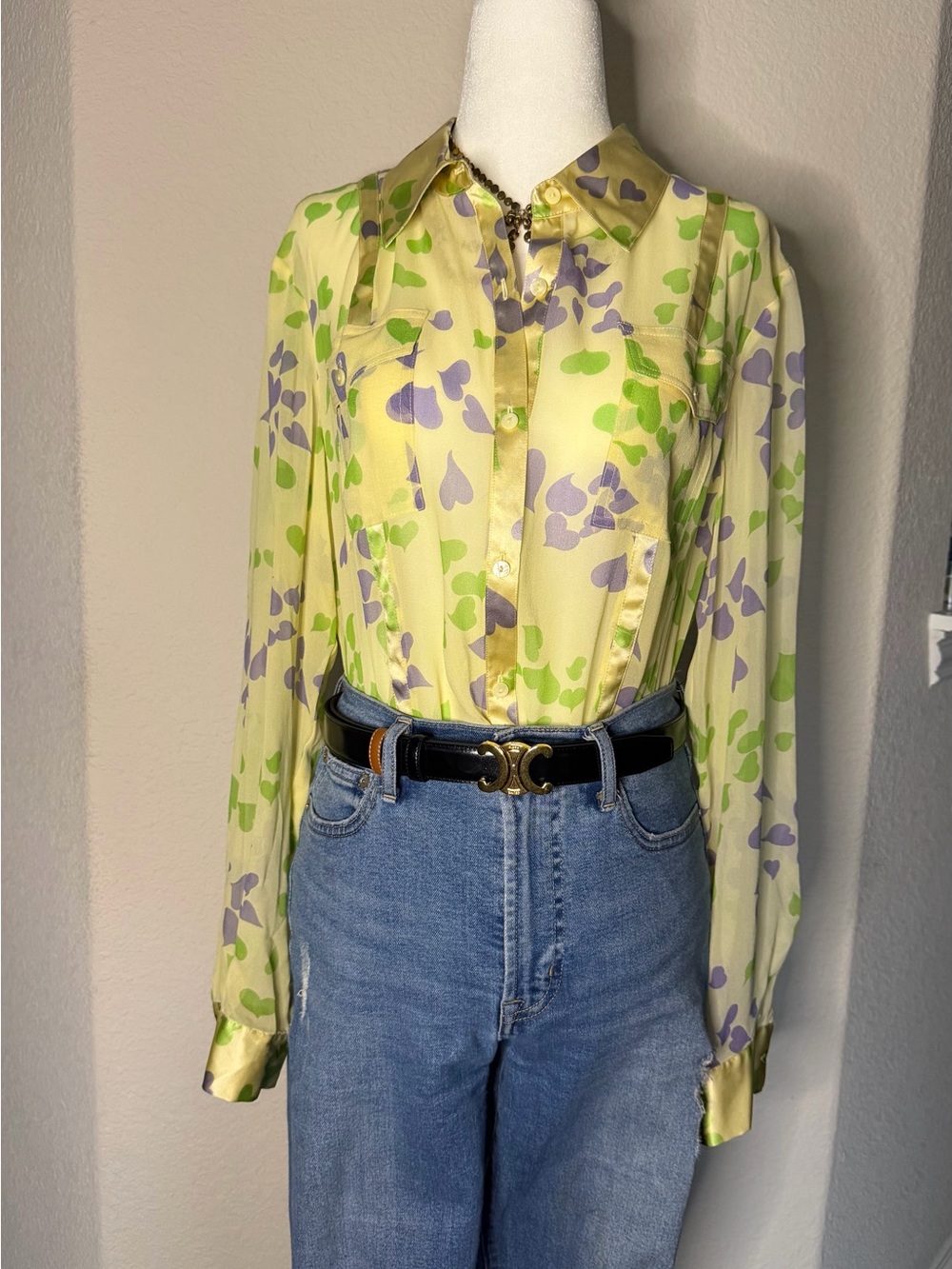 Vintage Silk Bob Mackie Pale Yellow Sheer Blouse